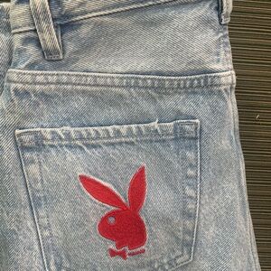 PLAYBOY by Pacsun Blue Denim Red Bunny Patch distressed 24 jeans Y2K novelty